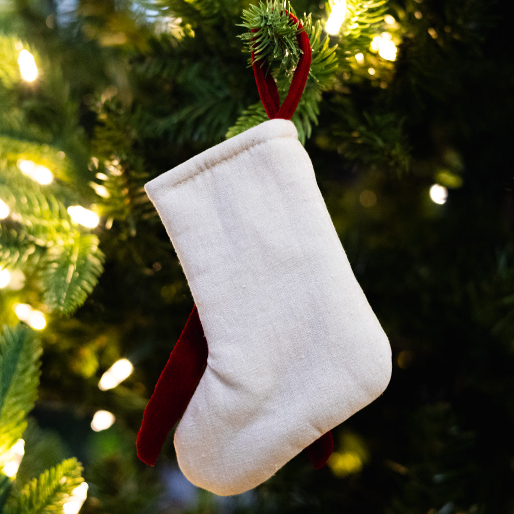 Cream Cotton Stocking with Beaded Tree and Bow