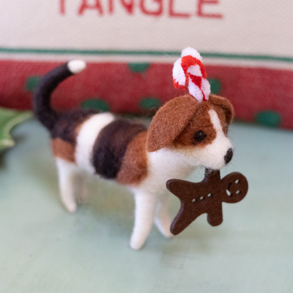 Wool Beagle with Candy Cane Antlers Beagle & Gingerbread Man