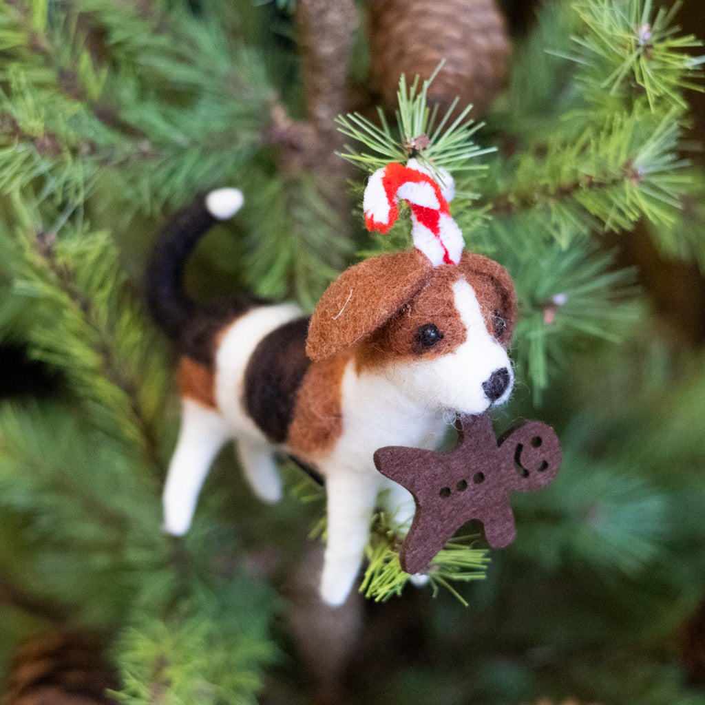 Wool Beagle with Candy Cane Antlers Beagle & Gingerbread Man