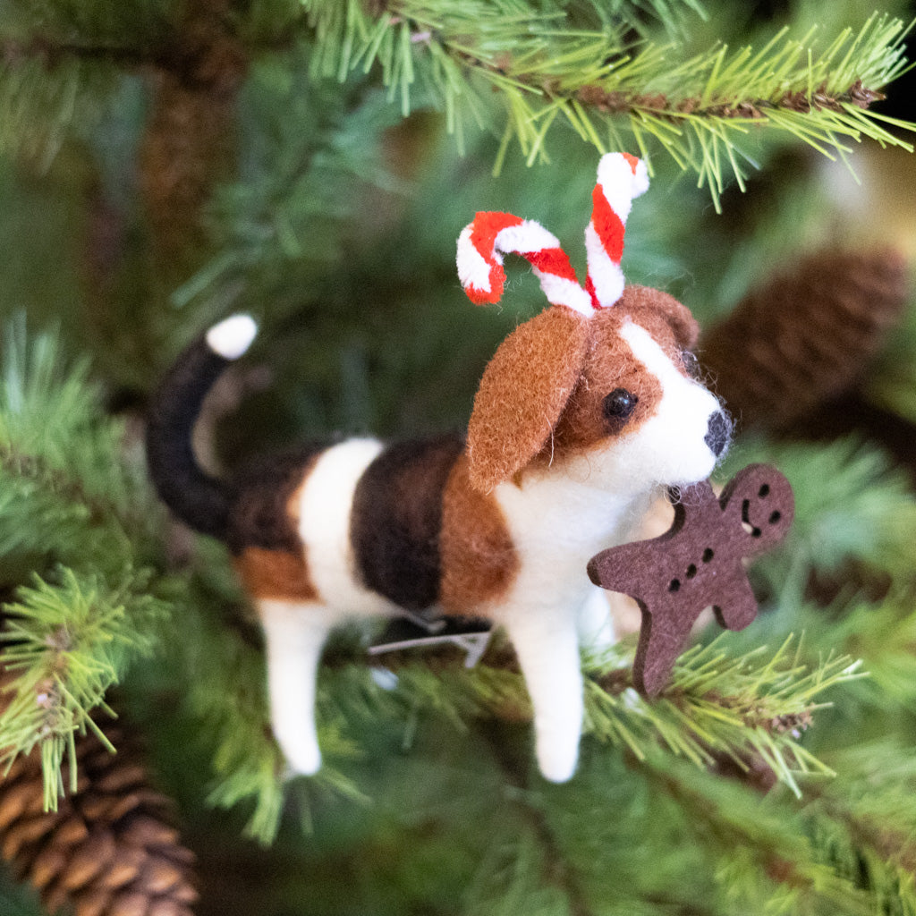Wool Beagle with Candy Cane Antlers Beagle & Gingerbread Man