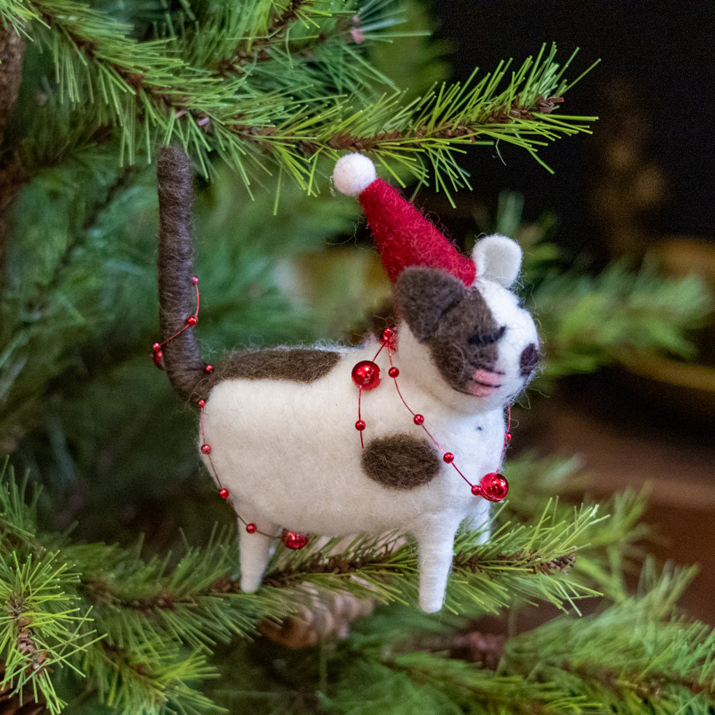 Wool Cat with Red Hat Ornament