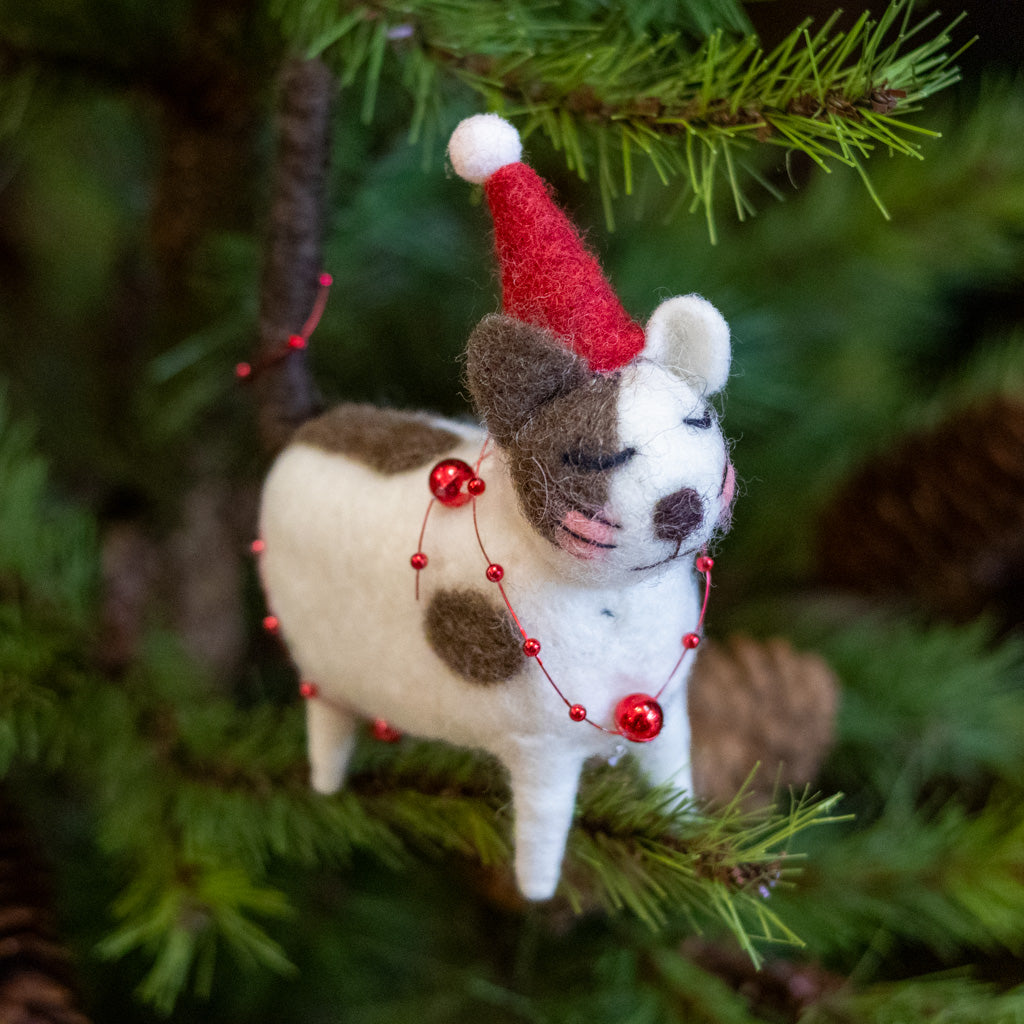 Wool Cat with Red Hat Ornament