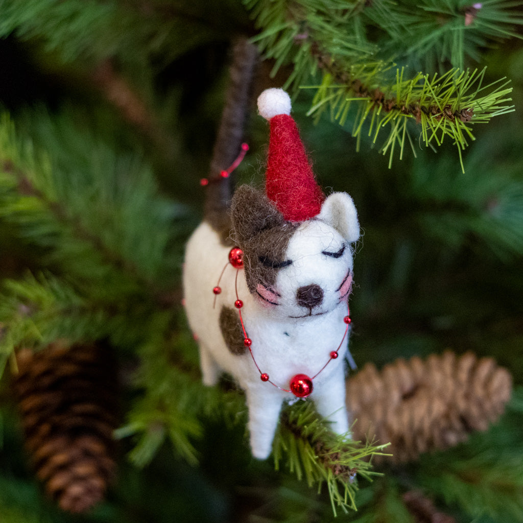 Wool Cat with Red Hat Ornament