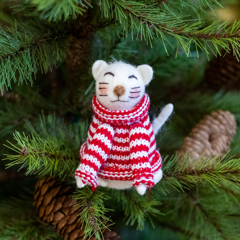 Wool Cat with Striped Sweater Ornament