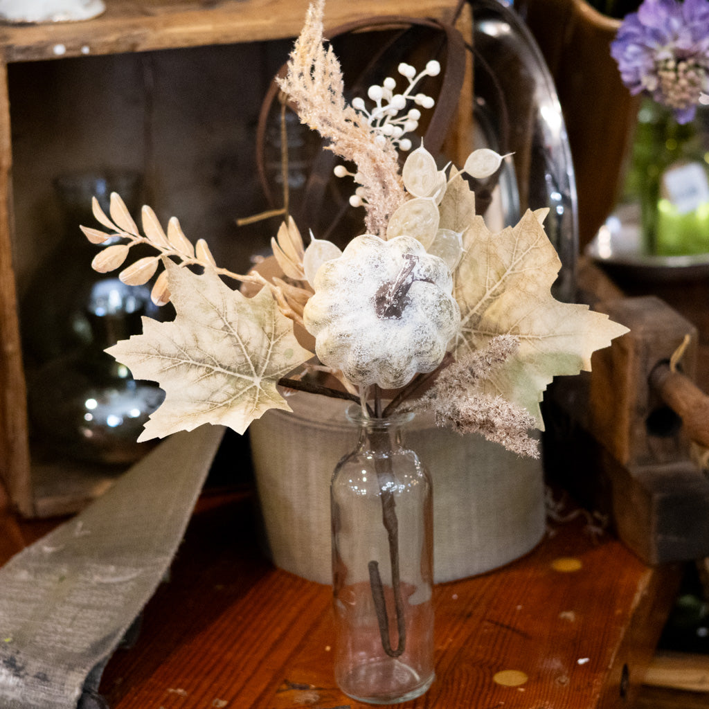 Washed Pumpkin Foliage and Seed Beige Pick