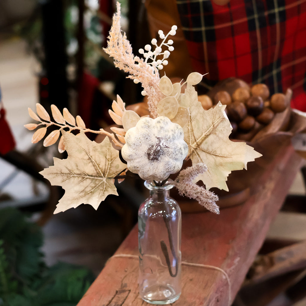 Washed Pumpkin Foliage and Seed Beige Pick