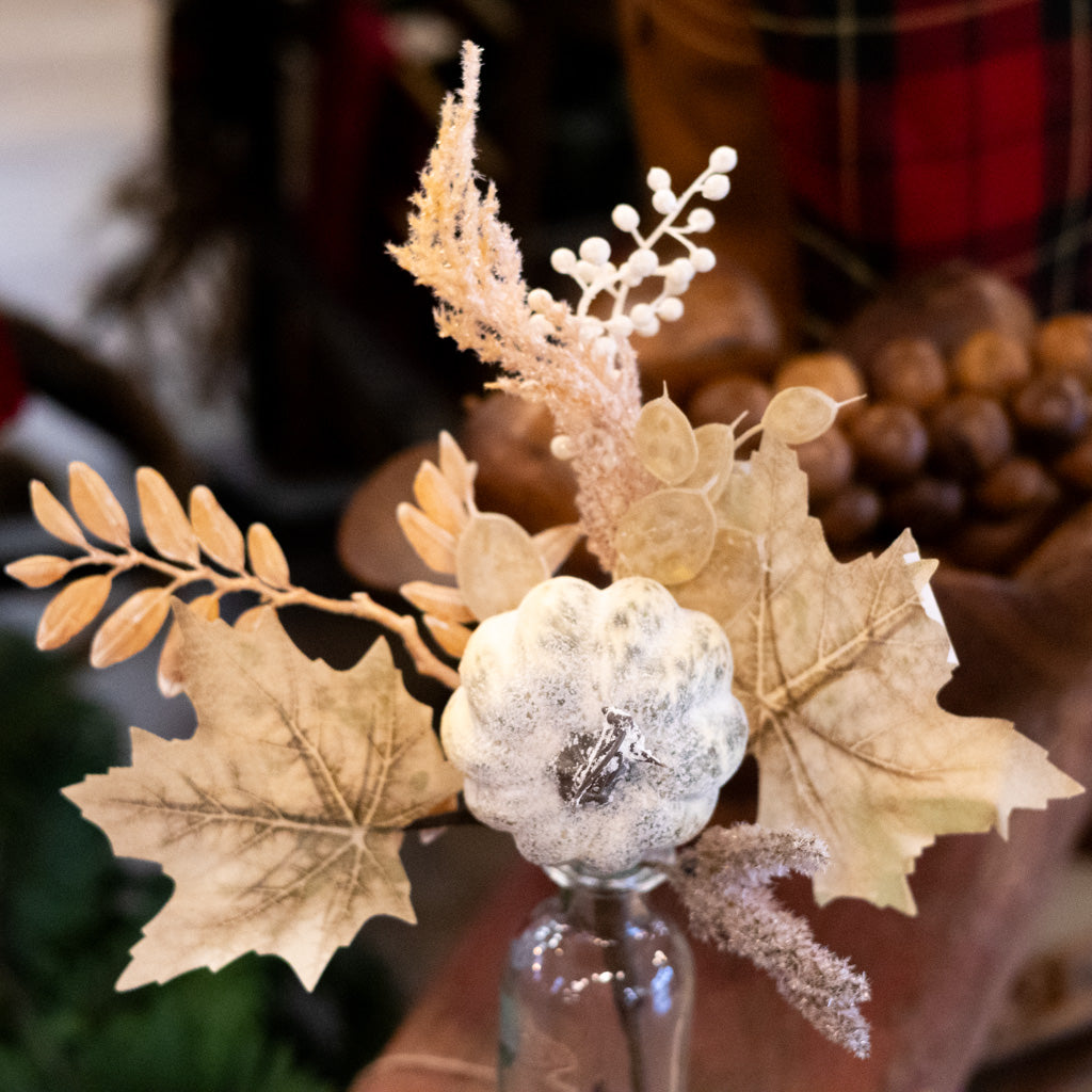 Washed Pumpkin Foliage and Seed Beige Pick