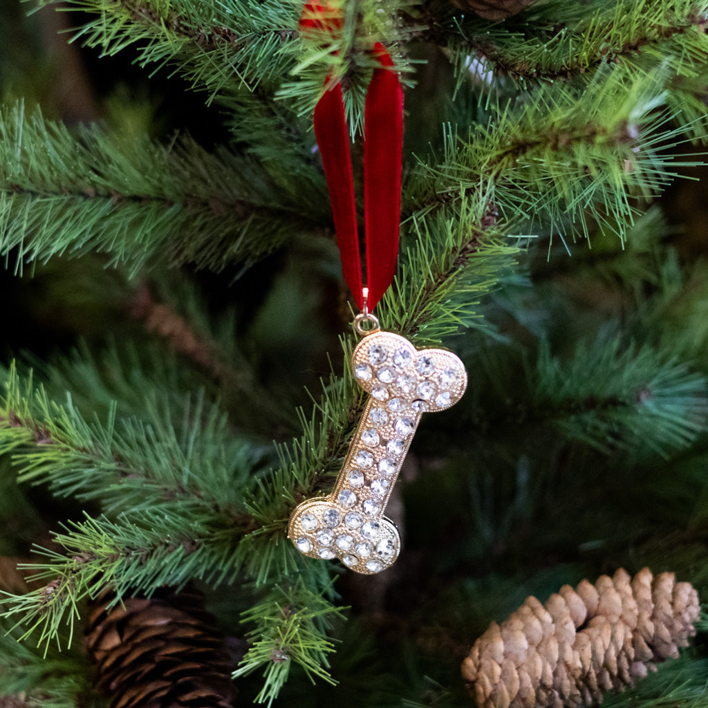 Crystal Gold Dog Bone Ornament
