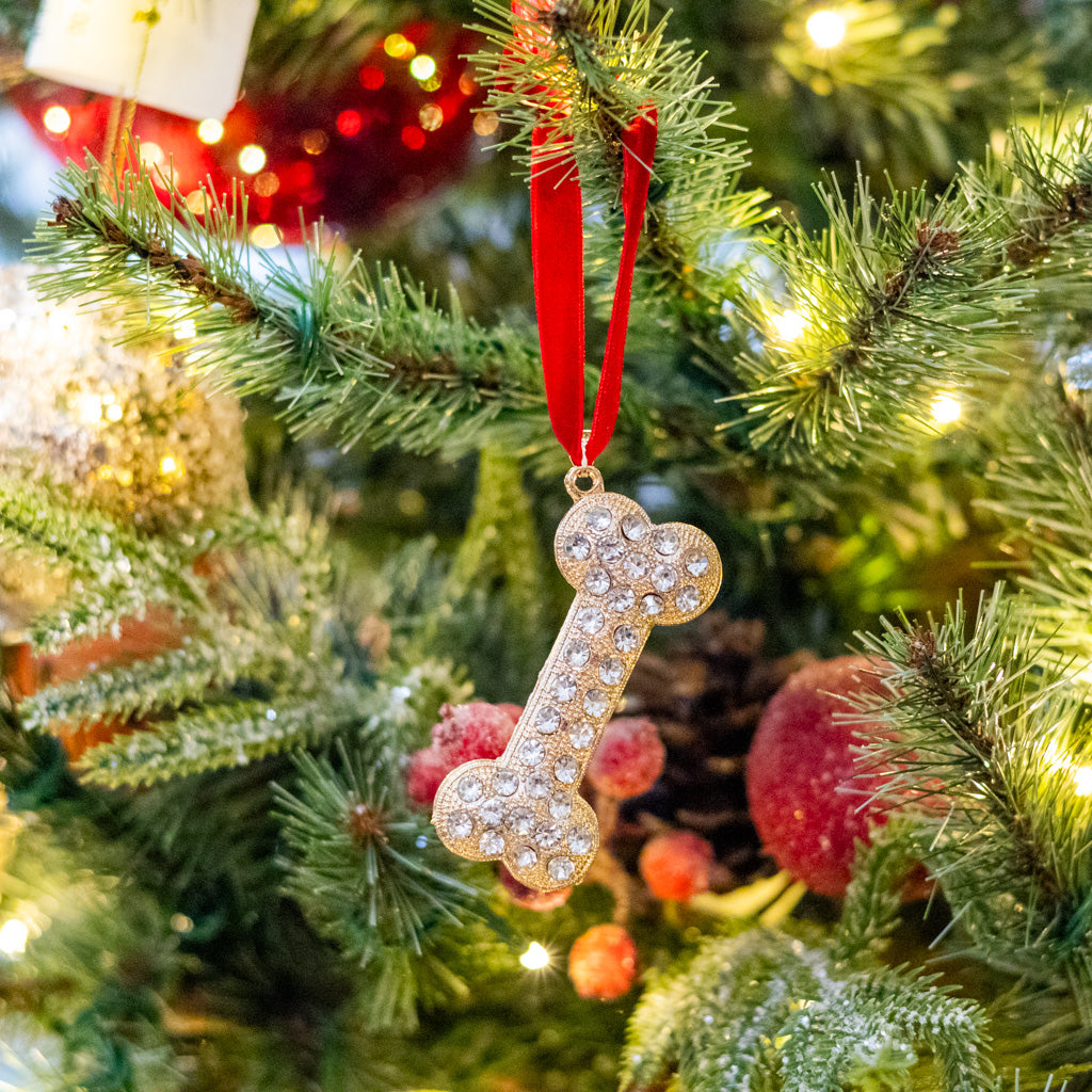 Crystal Gold Dog Bone Ornament