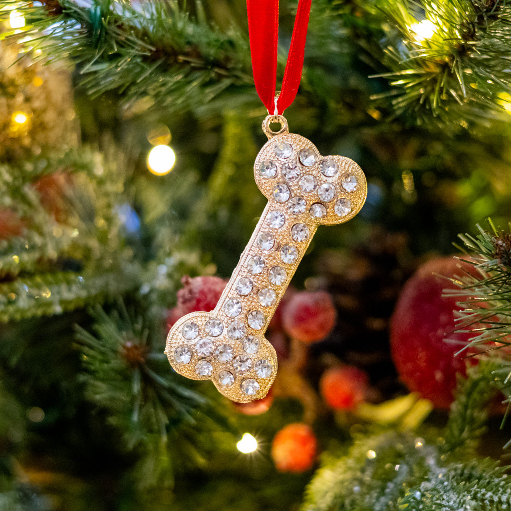 Crystal Gold Dog Bone Ornament