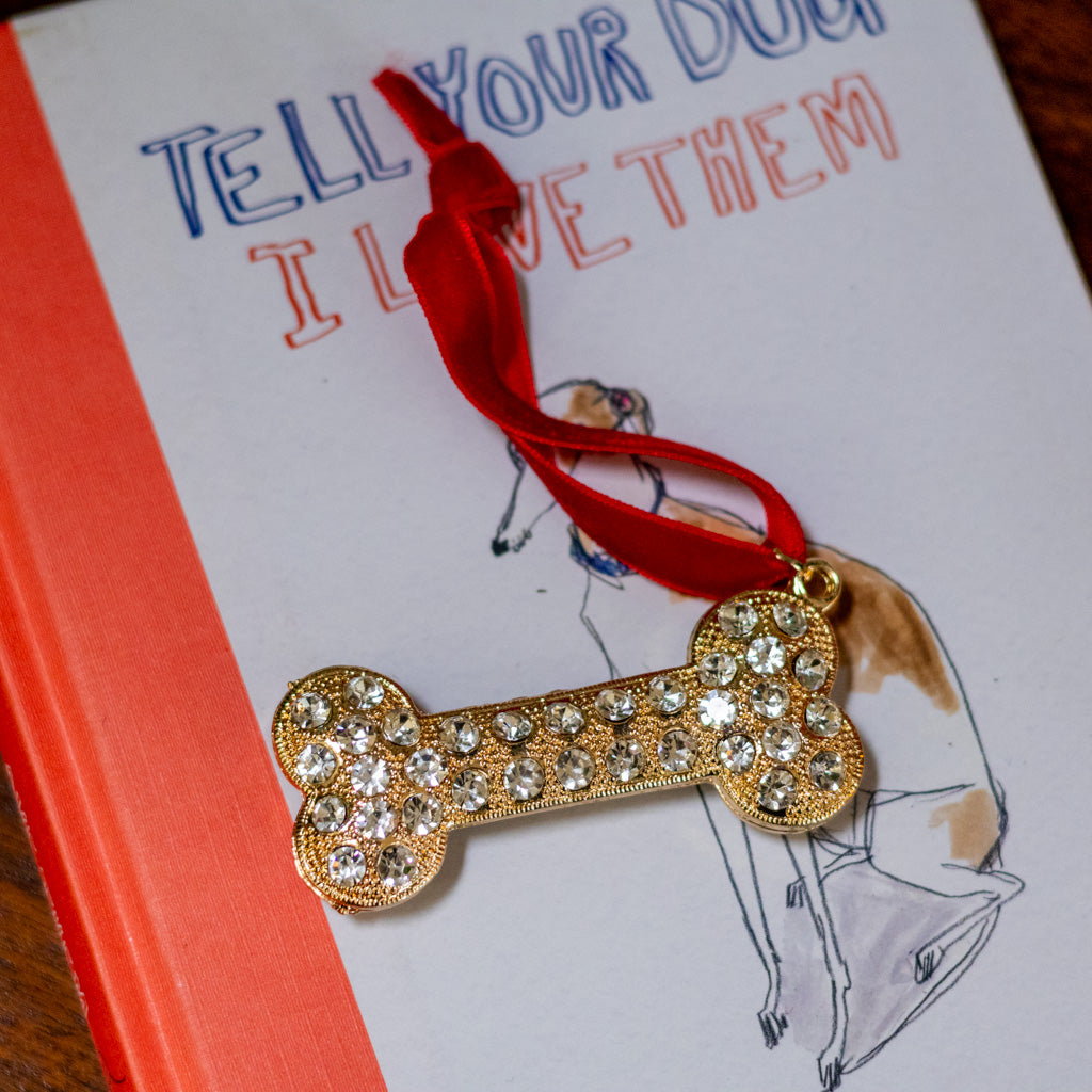 Crystal Gold Dog Bone Ornament