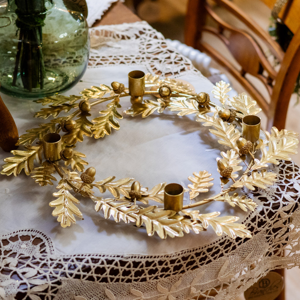 Oak Candle Wreath Metal Gold Finish