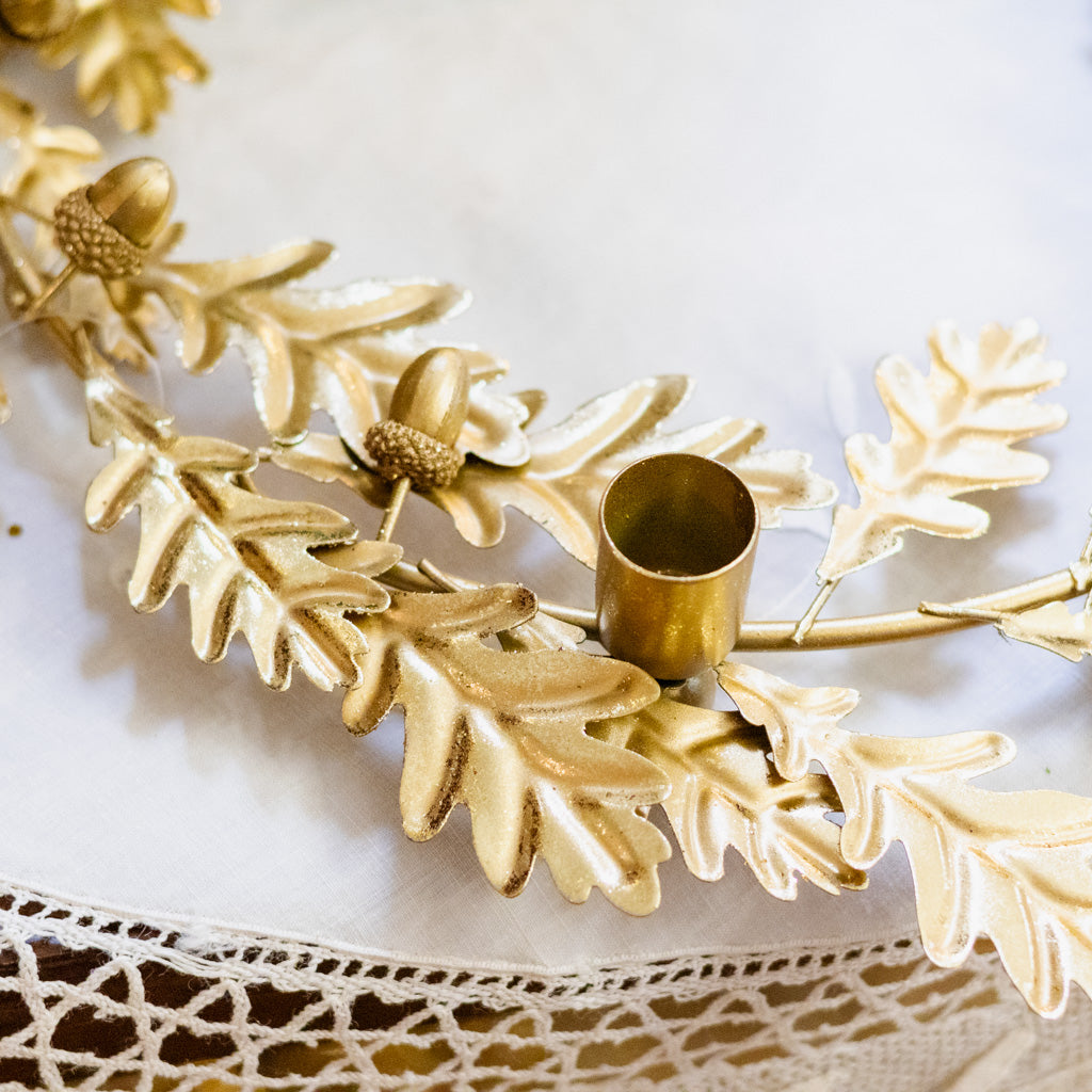 Oak Candle Wreath Metal Gold Finish