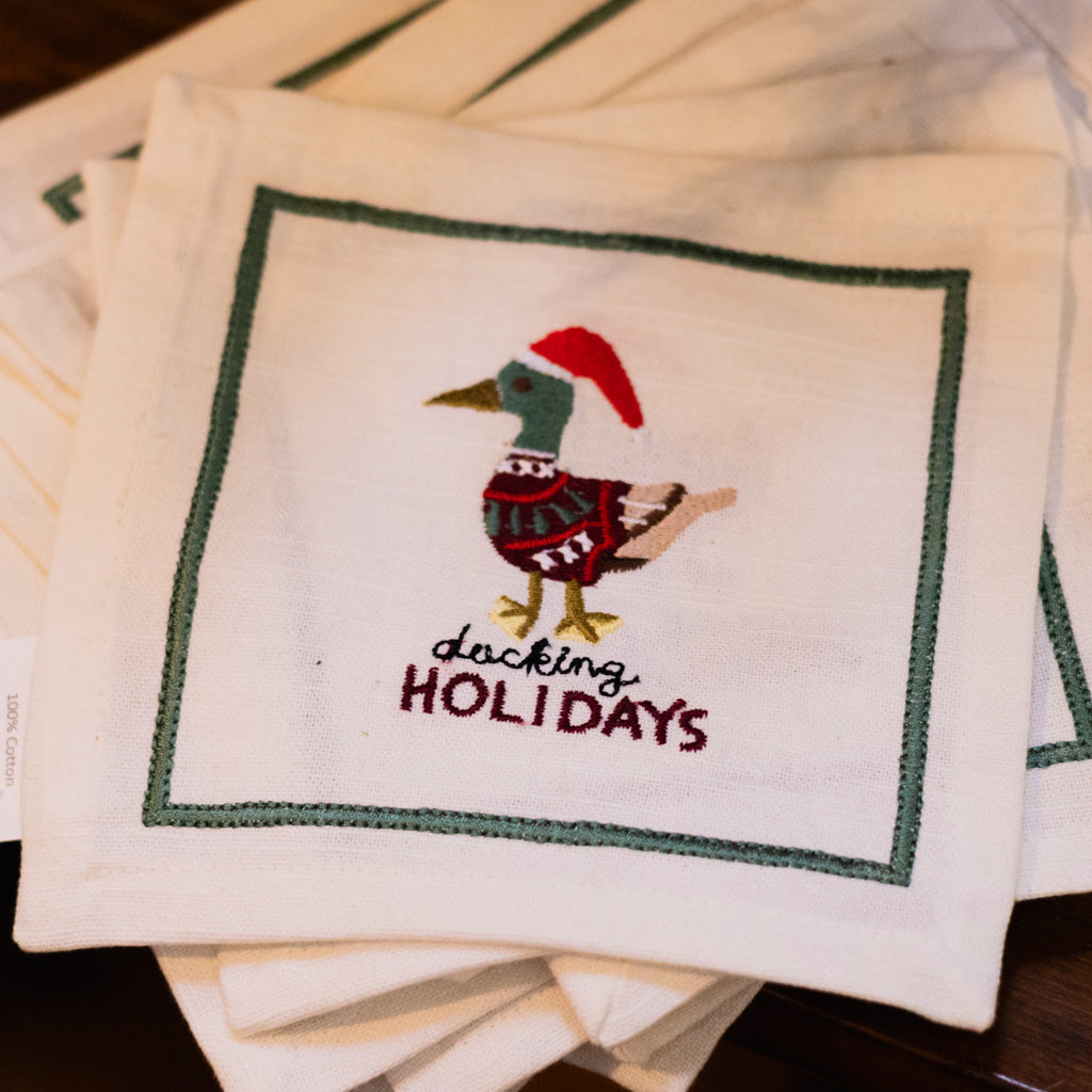 Embroidered Duckling Holidays Cocktail Napkin
