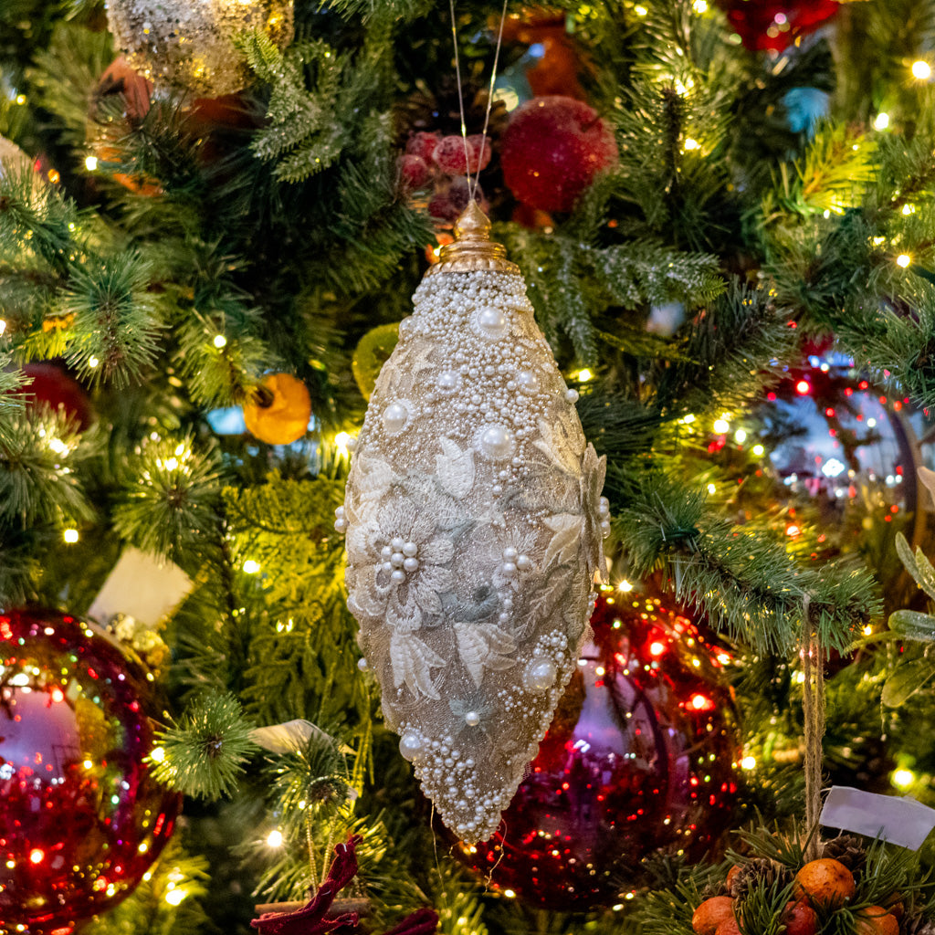 Embellished Pearl Glitter Finial Ornament