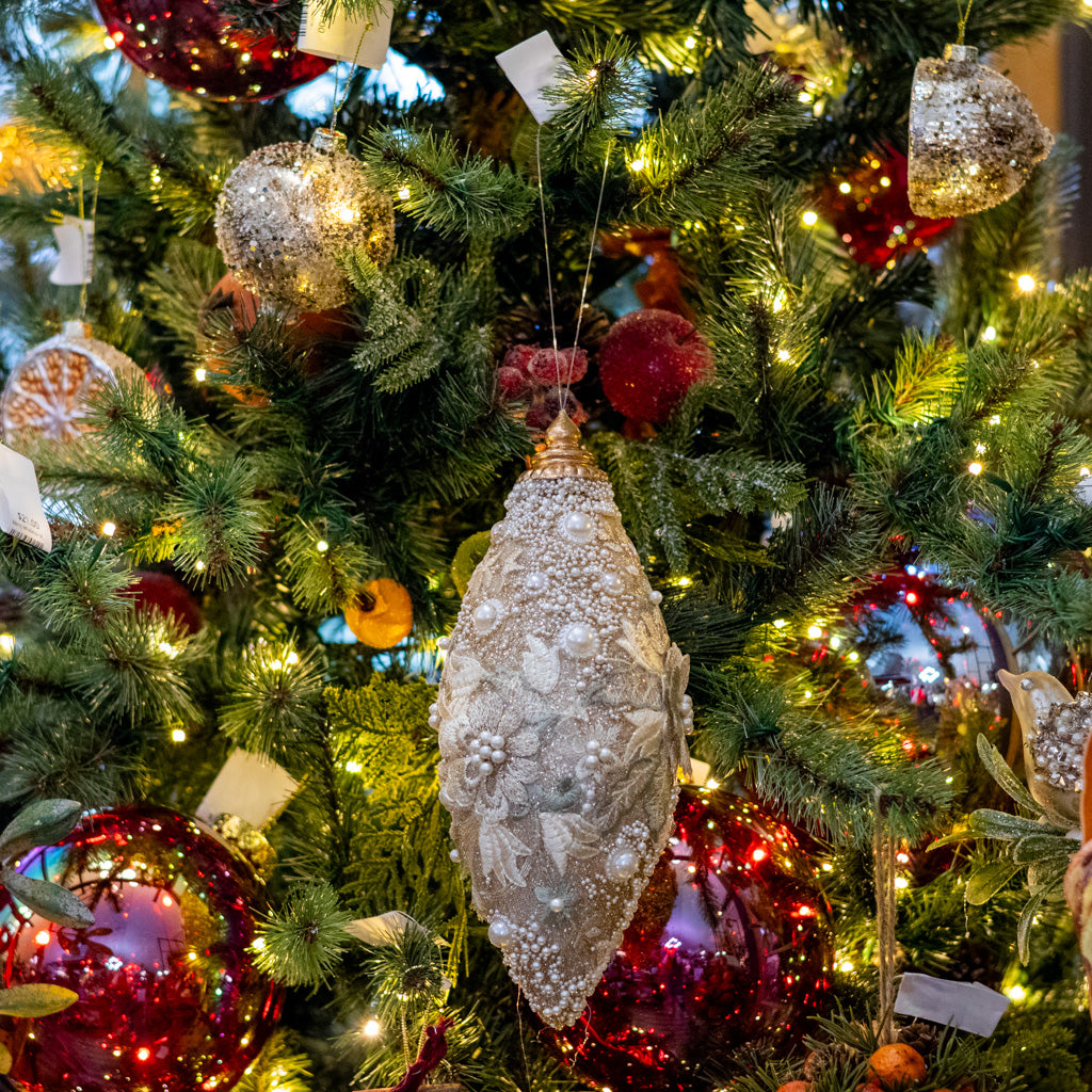 Embellished Pearl Glitter Finial Ornament
