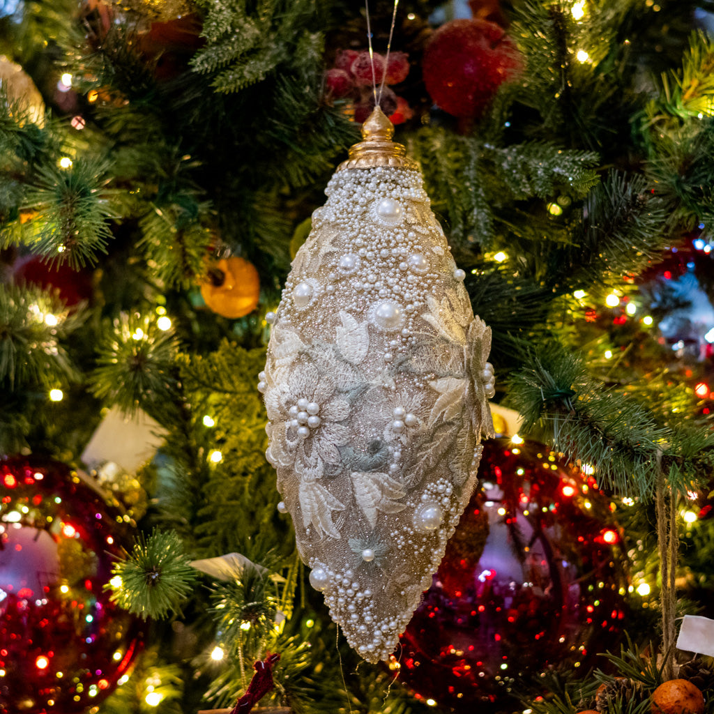 Embellished Pearl Glitter Finial Ornament