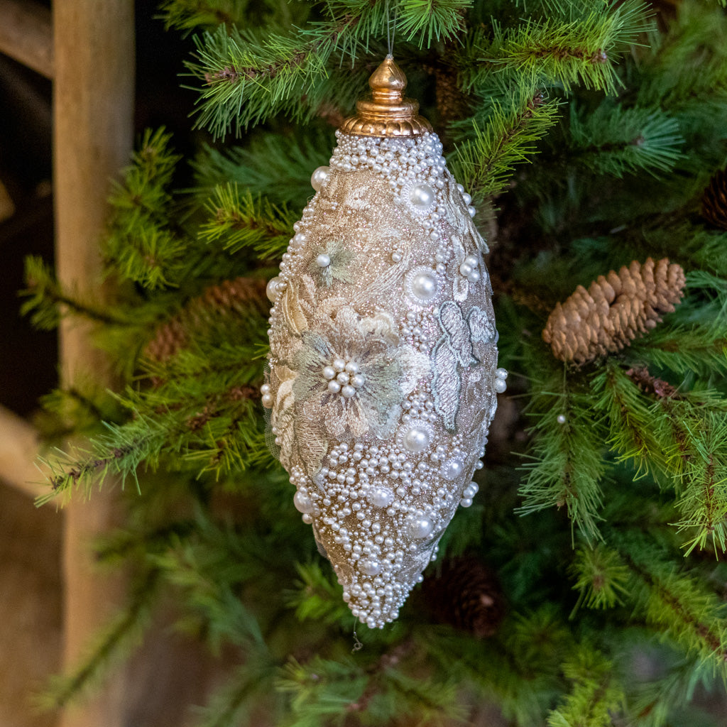 Embellished Pearl Glitter Finial Ornament