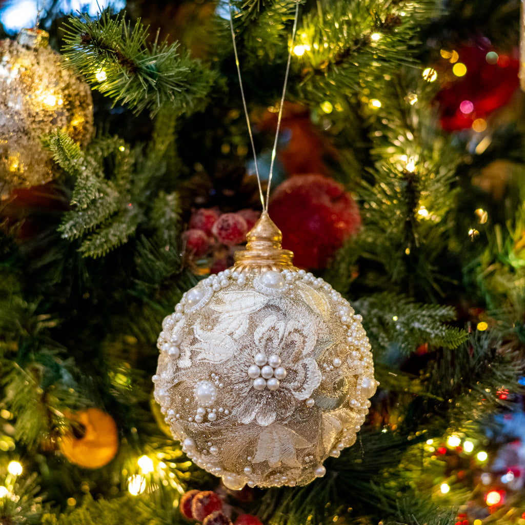 Small Embellished Pearl Glitter Ball Ornament