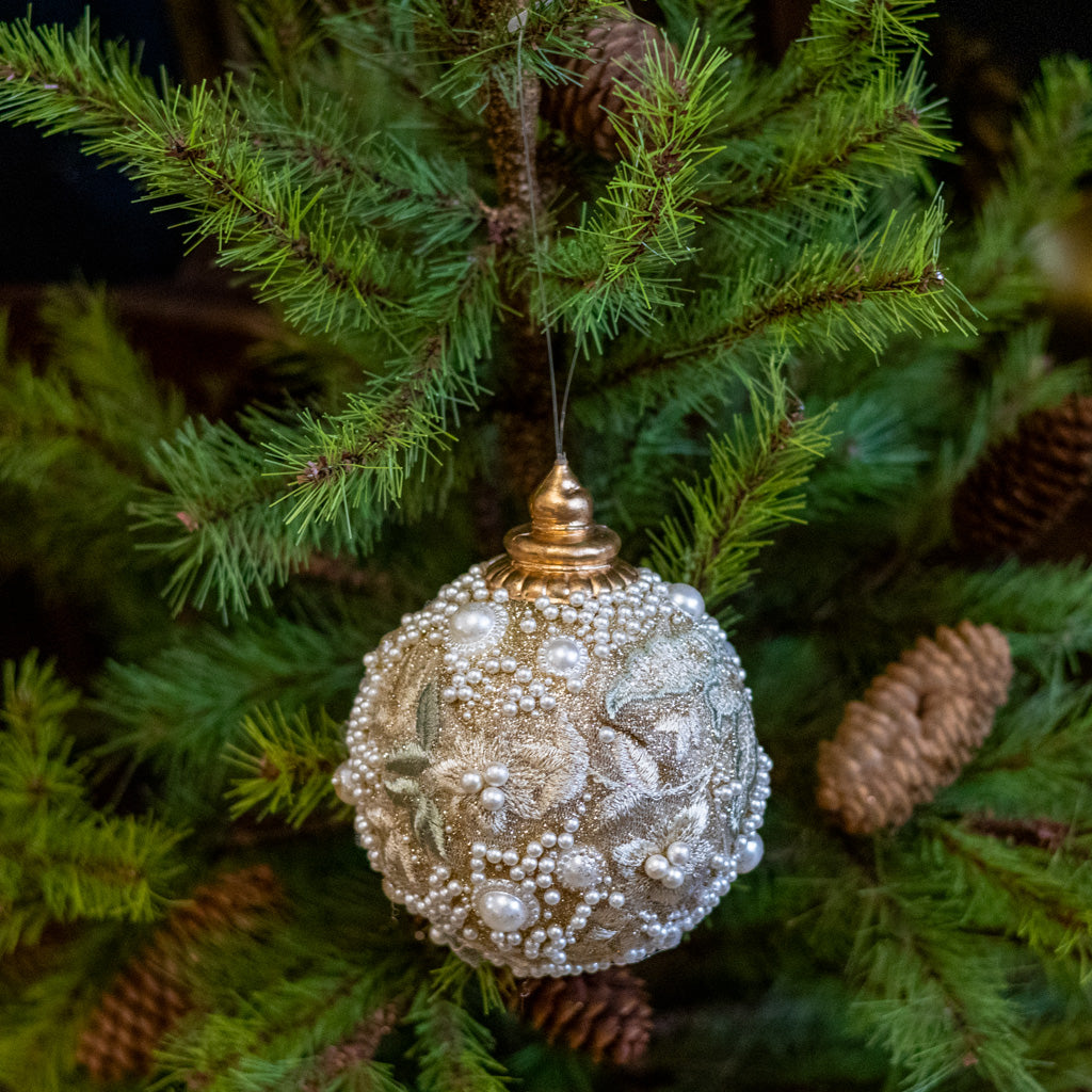 Small Embellished Pearl Glitter Ball Ornament