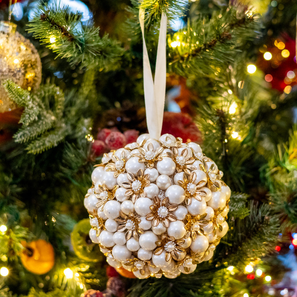 Pearl Floral Ball Ornament