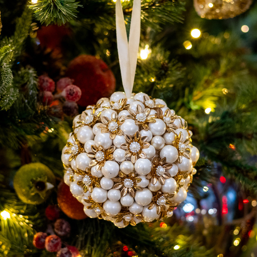 Pearl Floral Ball Ornament