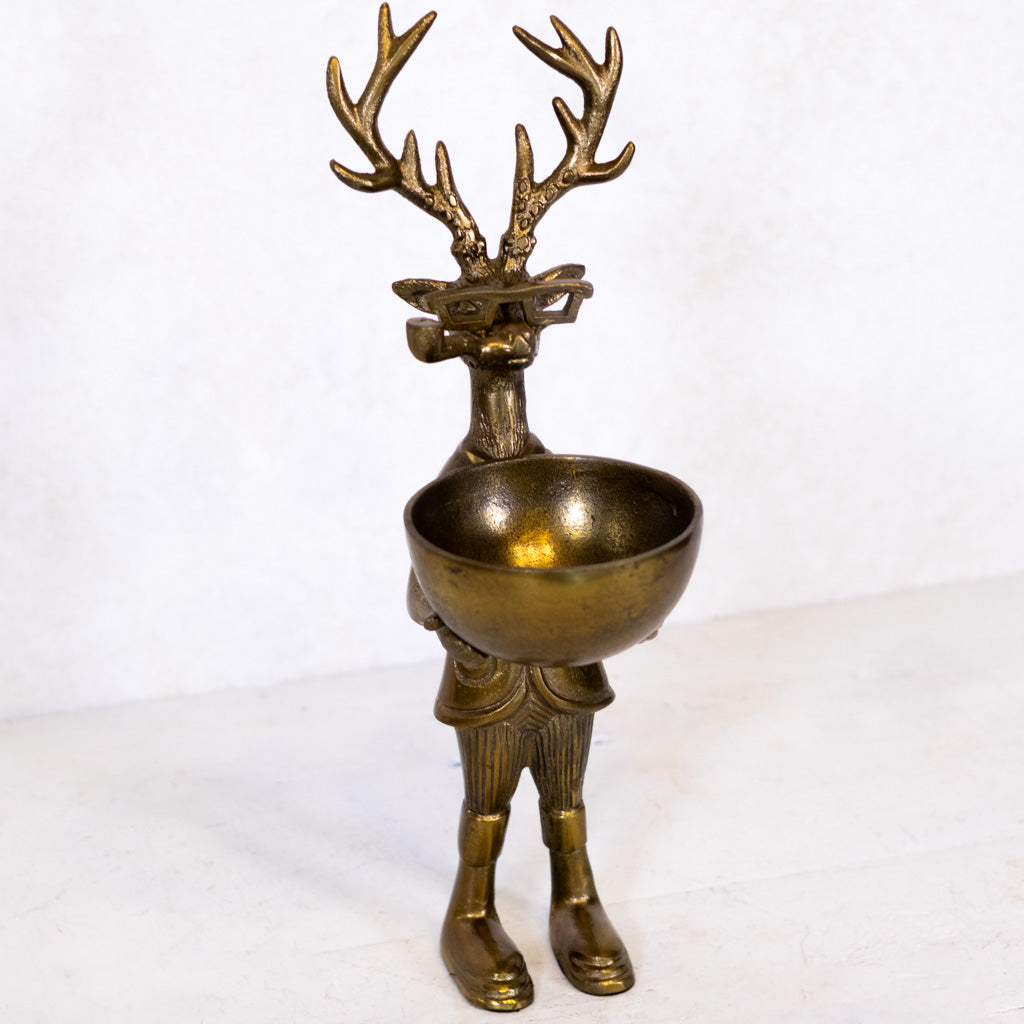 Brass Standing Deer with Bowl