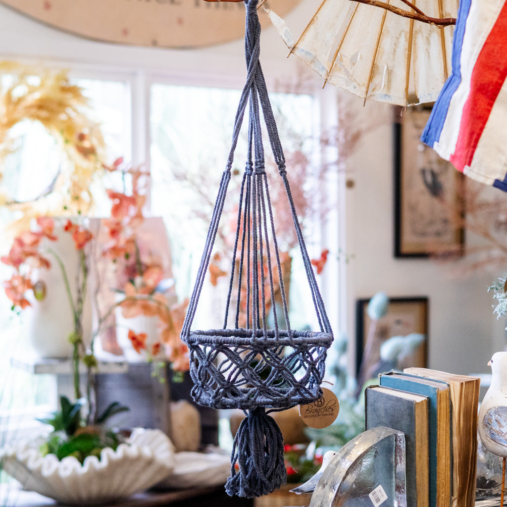 Grey Macrame Hanging Plant Hanger