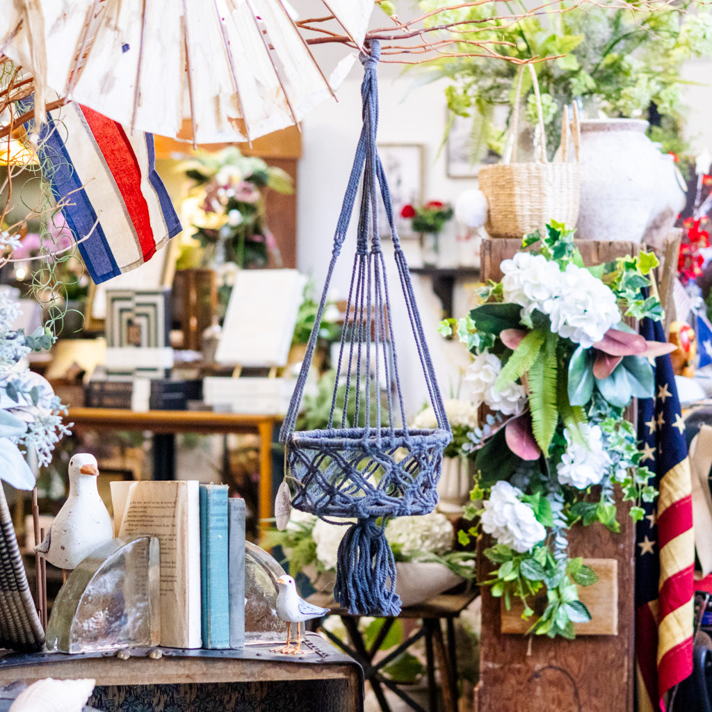 Grey Macrame Hanging Plant Hanger