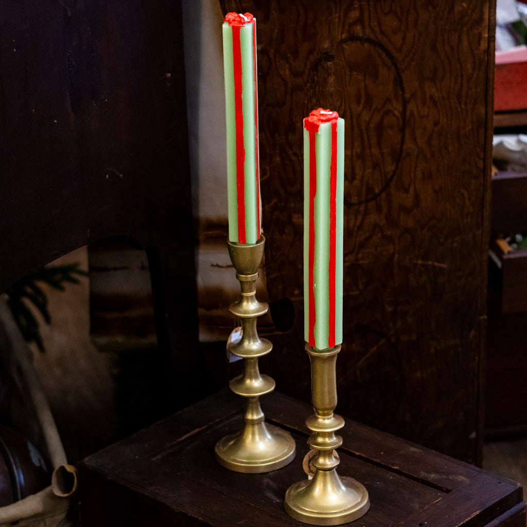 Green and Red Unscented Package Shaped Taper Candles Box of Two