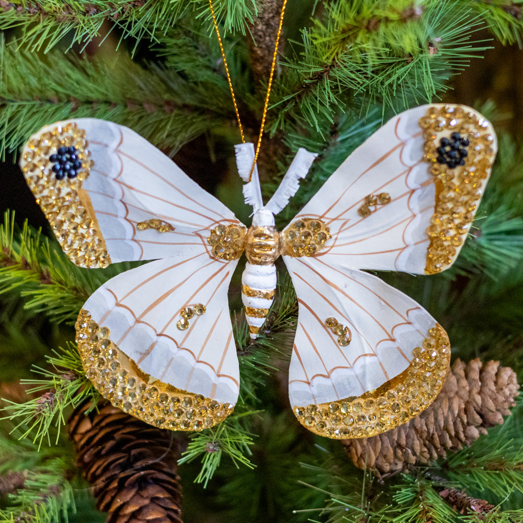 Jeweled Gold Moth Glass and Paper Ornament