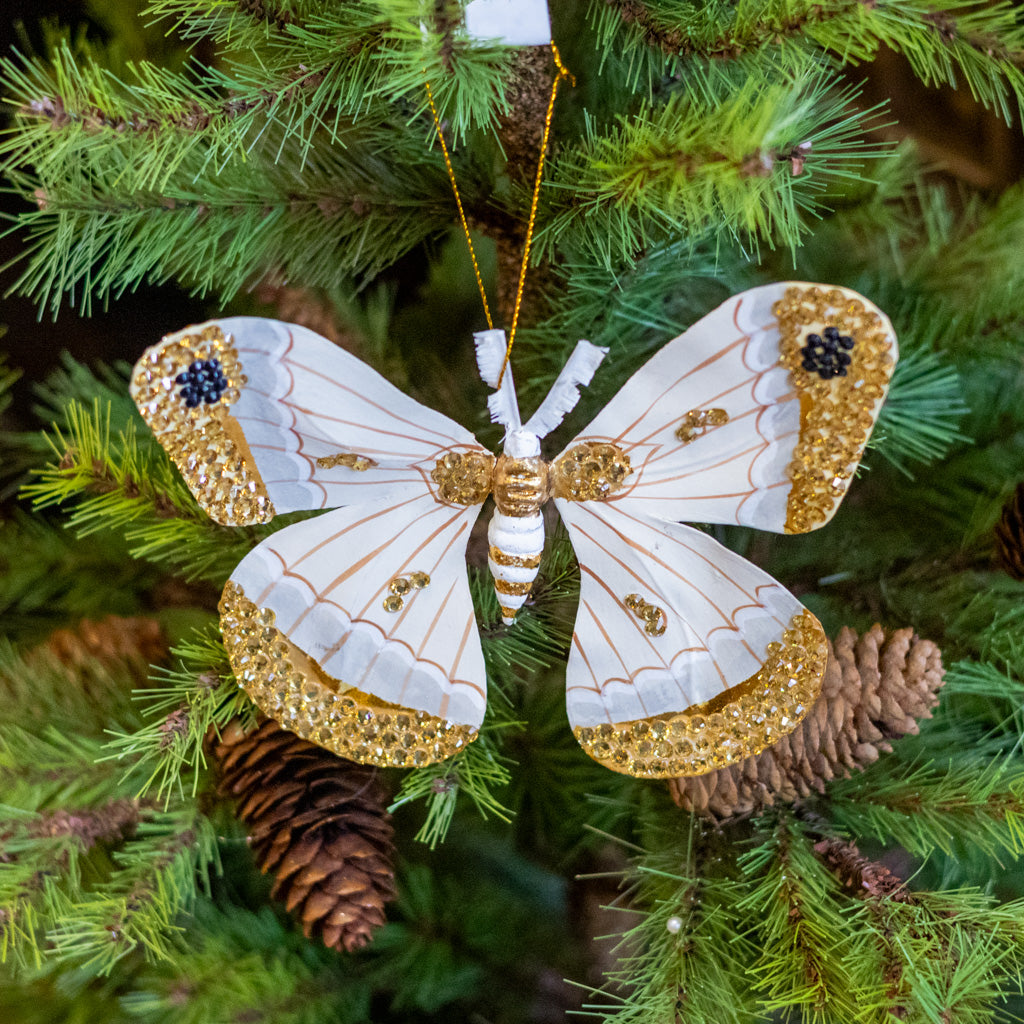Jeweled Gold Moth Glass and Paper Ornament