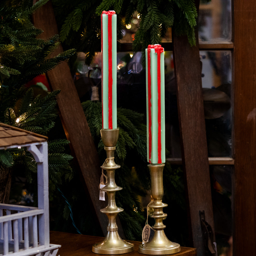 Green and Red Unscented Package Shaped Taper Candles Box of Two