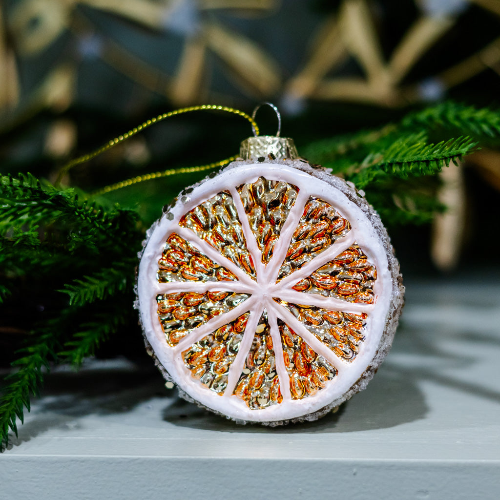 Glass Sliced Lemon Fruit Ornament