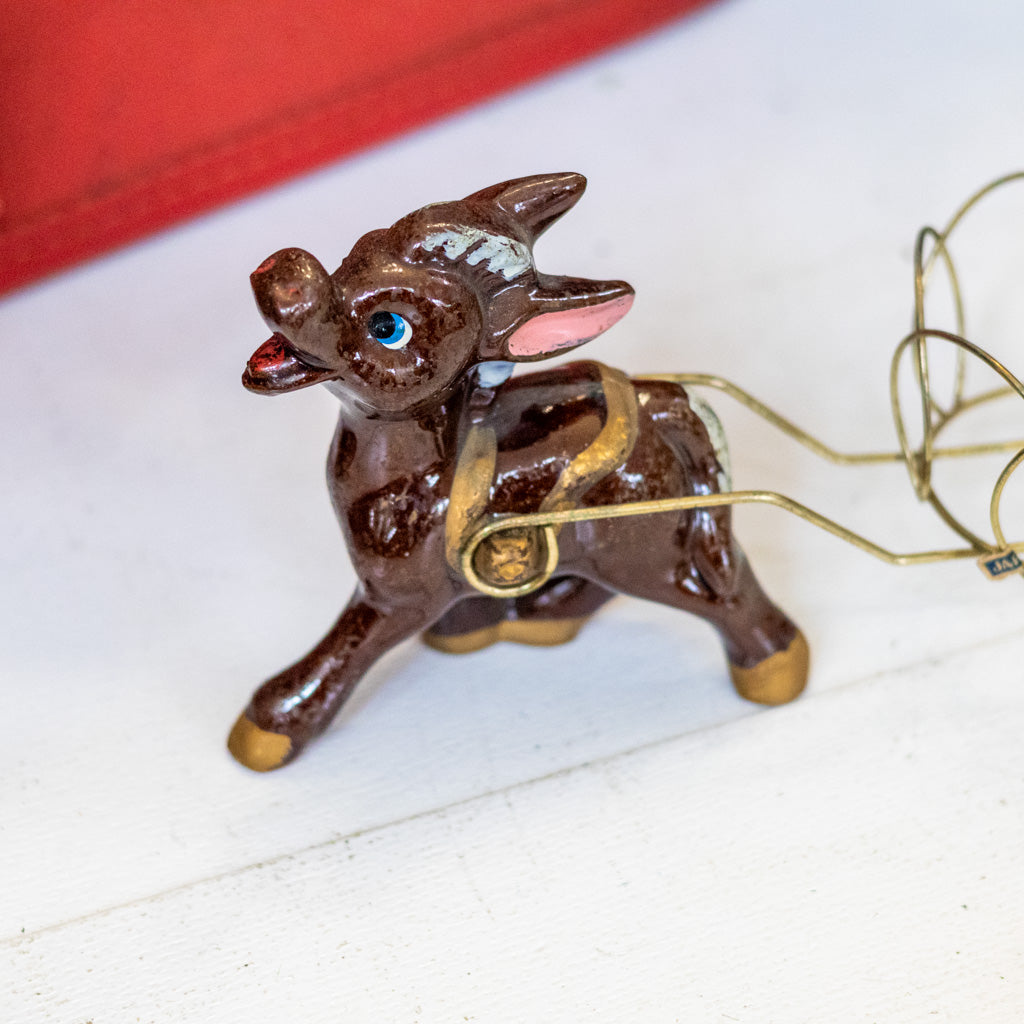 Vintage Porcelain Donkey & Wire Brass Cart