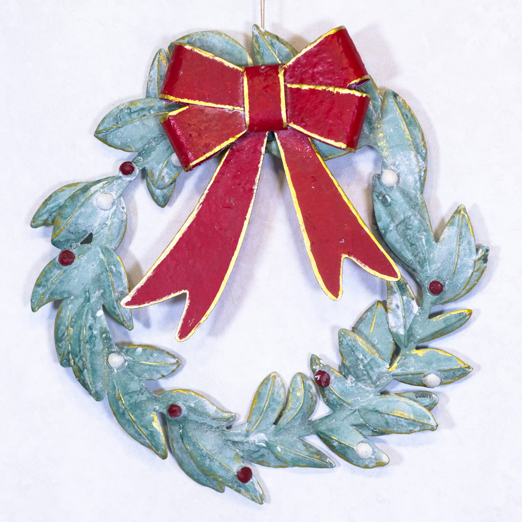 Metal Mistletoe Wreath with Bow Multi Color