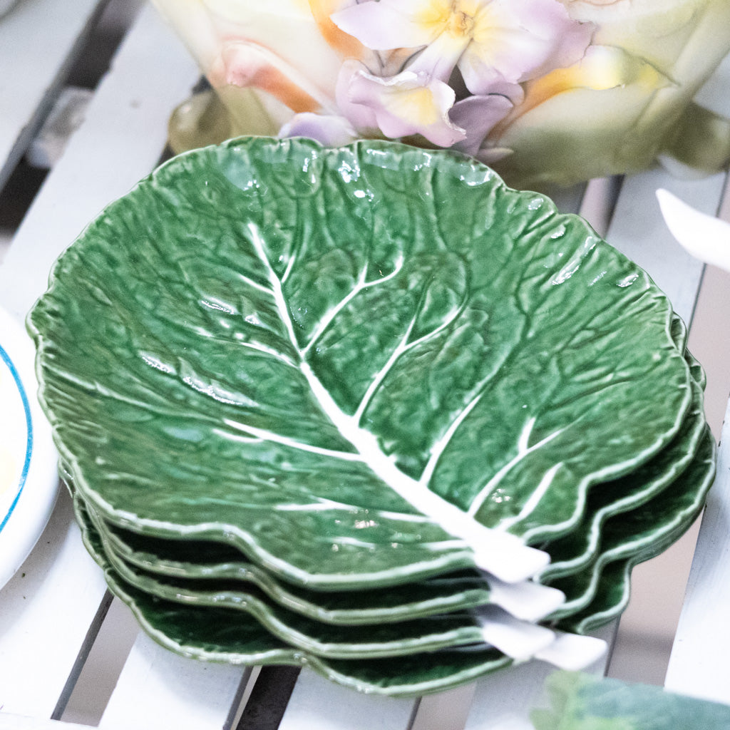 Hand-Painted Stoneware Green Cabbage Shaped Plate