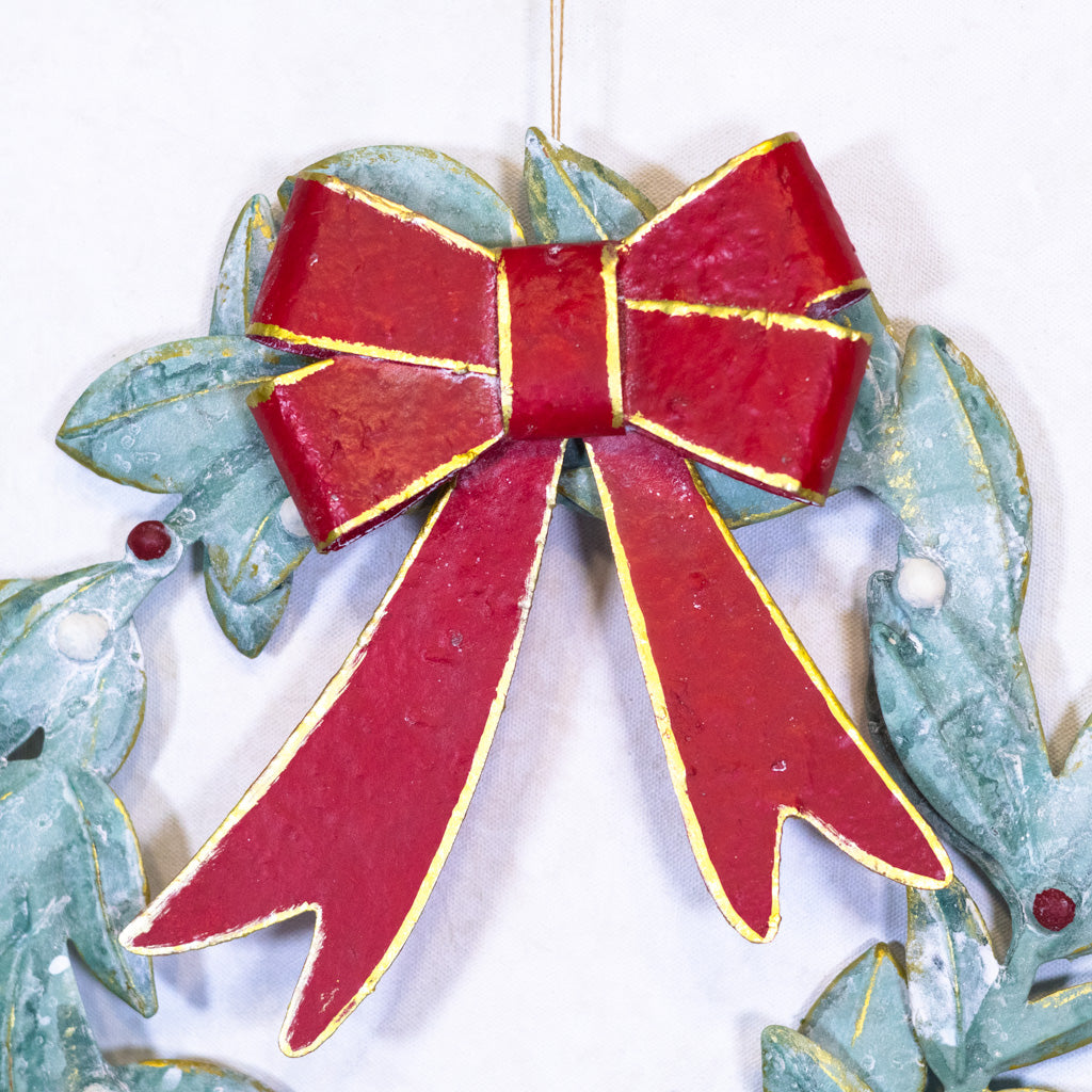 Metal Mistletoe Wreath with Bow Multi Color