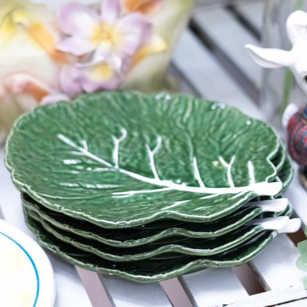 Hand-Painted Stoneware Green Cabbage Shaped Plate