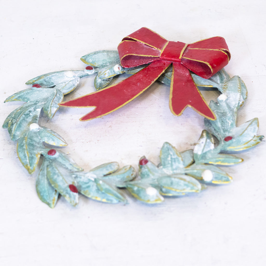 Metal Mistletoe Wreath with Bow Multi Color