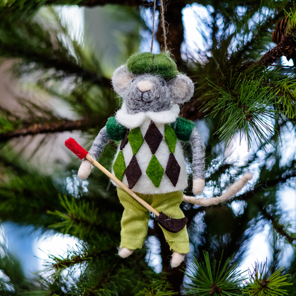 Wool Argyle Sweater Golfer Ornament
