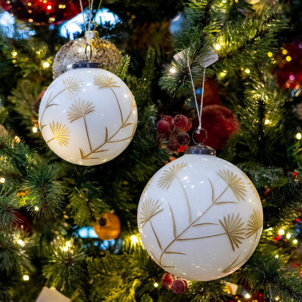 Large White and Gold Floral Etched Ornament