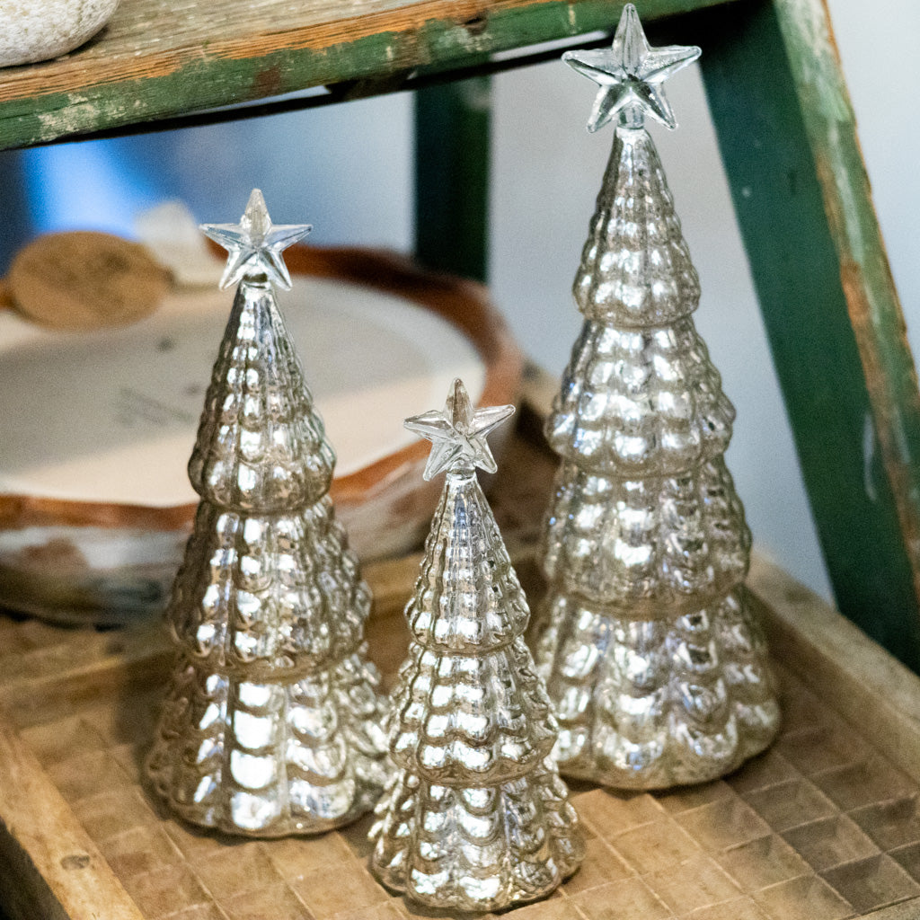 Mercury Glass Star Tip LED Christmas Tree Small