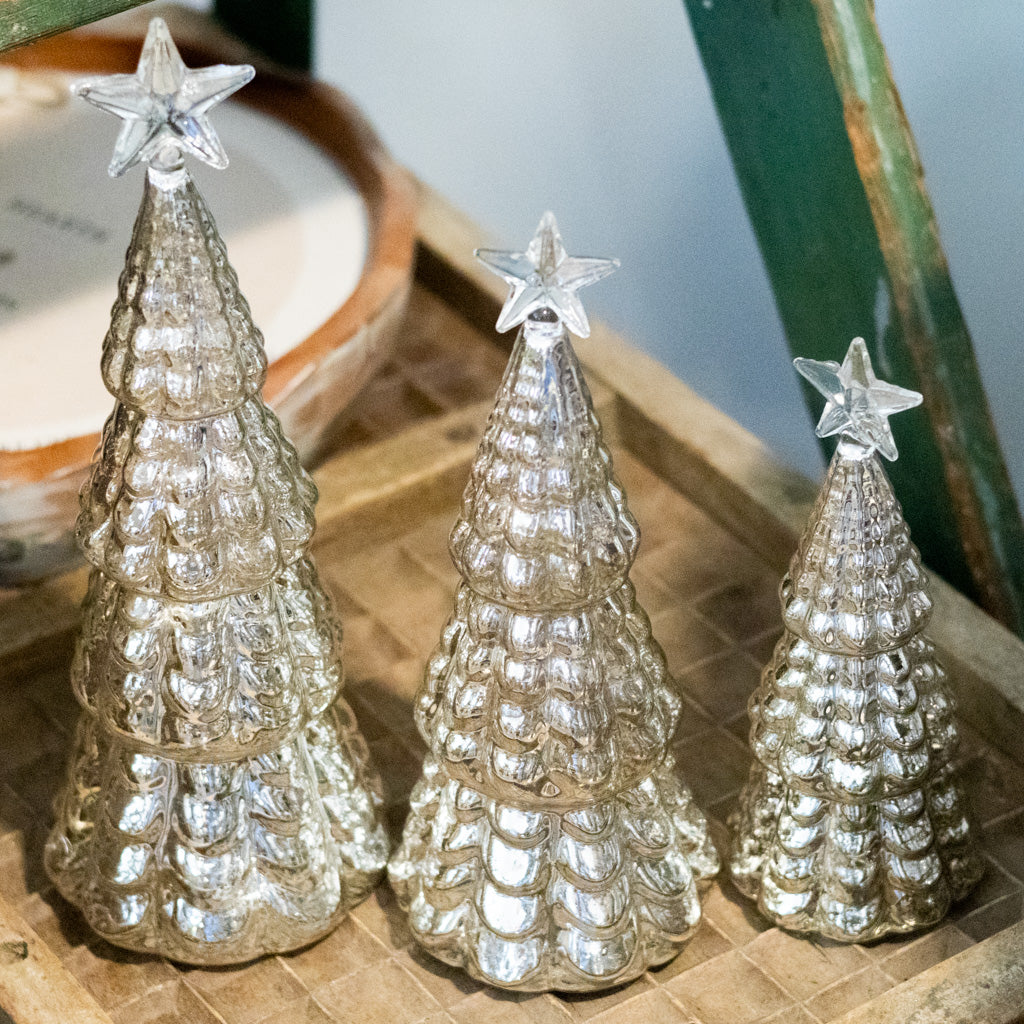 Mercury Glass Star Tip LED Christmas Tree Medium