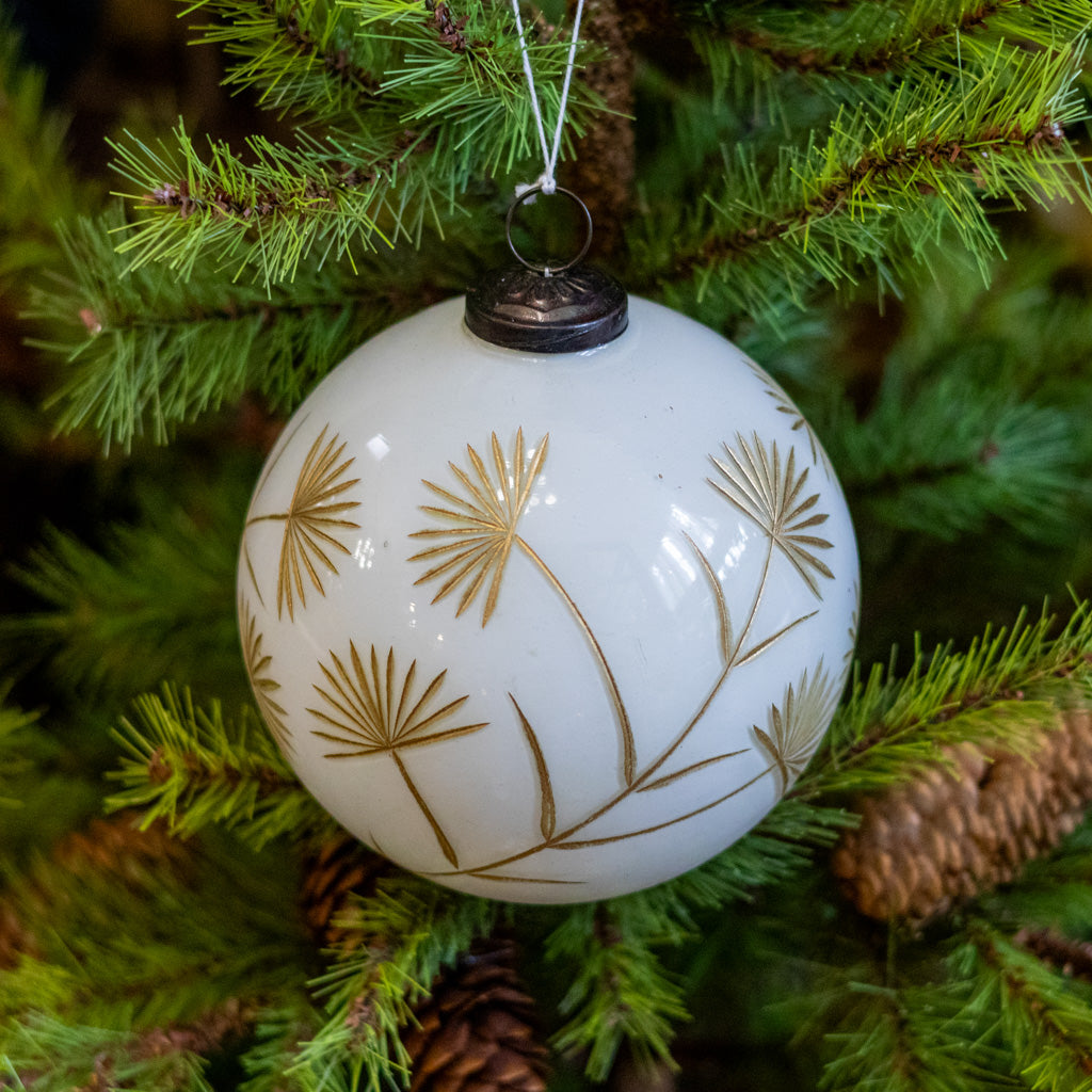 Small White and Gold Floral Etched Ornament