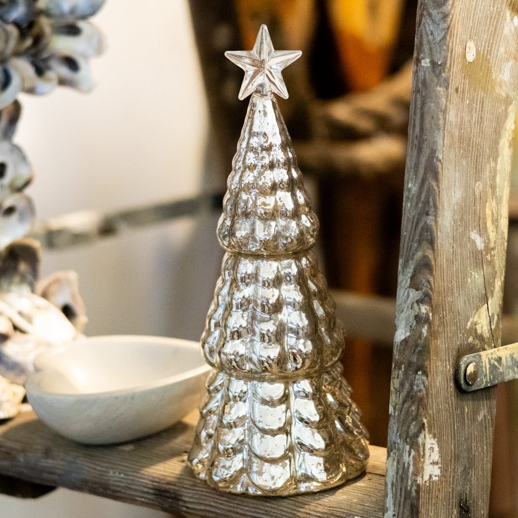Mercury Glass Star Tip LED Christmas Tree Medium
