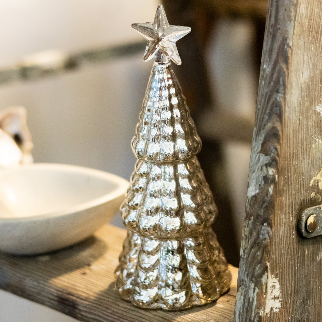 Mercury Glass Star Tip LED Christmas Tree Small