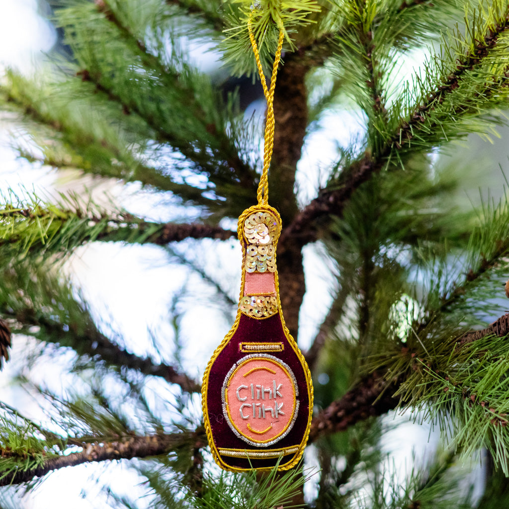 Burgundy Velvet Champagne Bottle Ornament