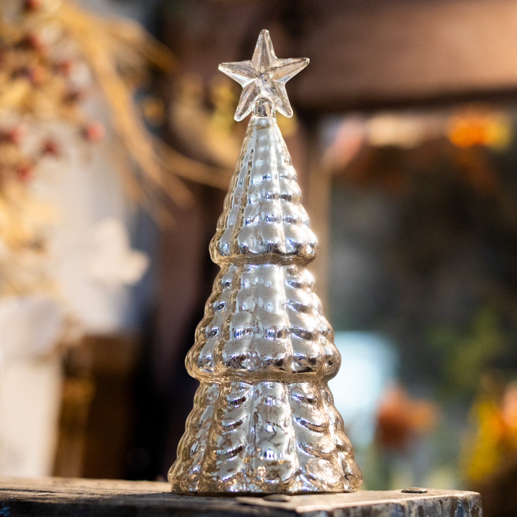 Mercury Glass Star Tip LED Christmas Tree Small