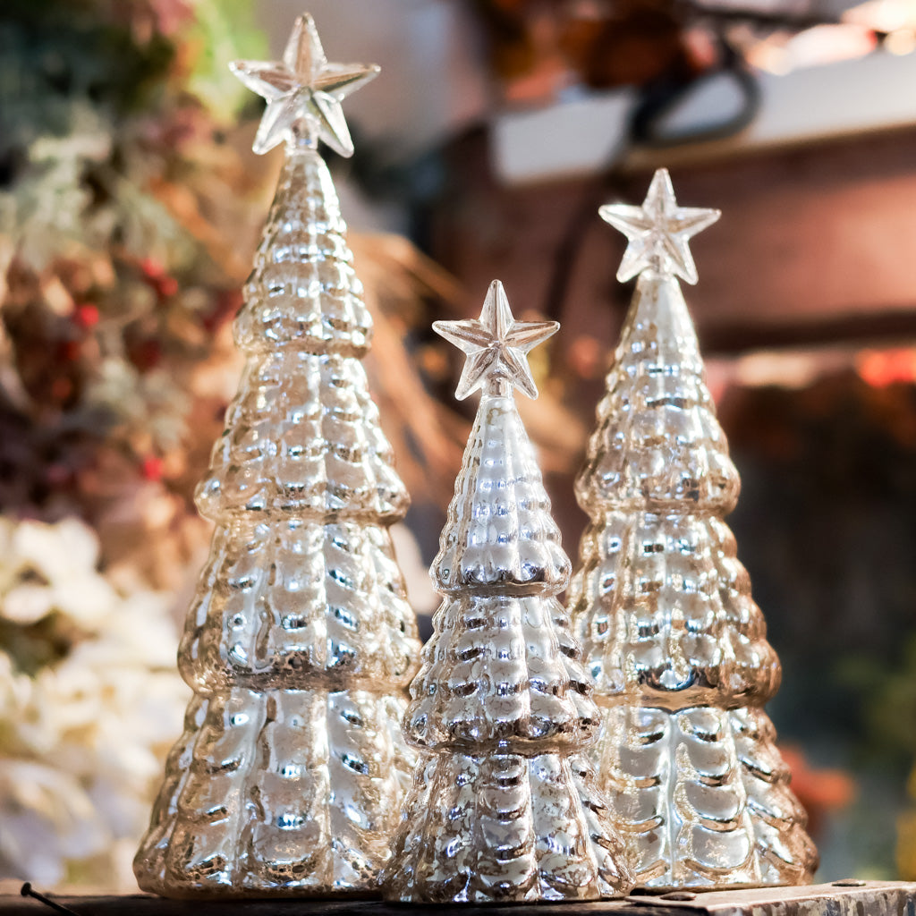 Mercury Glass Star Tip LED Christmas Tree Small